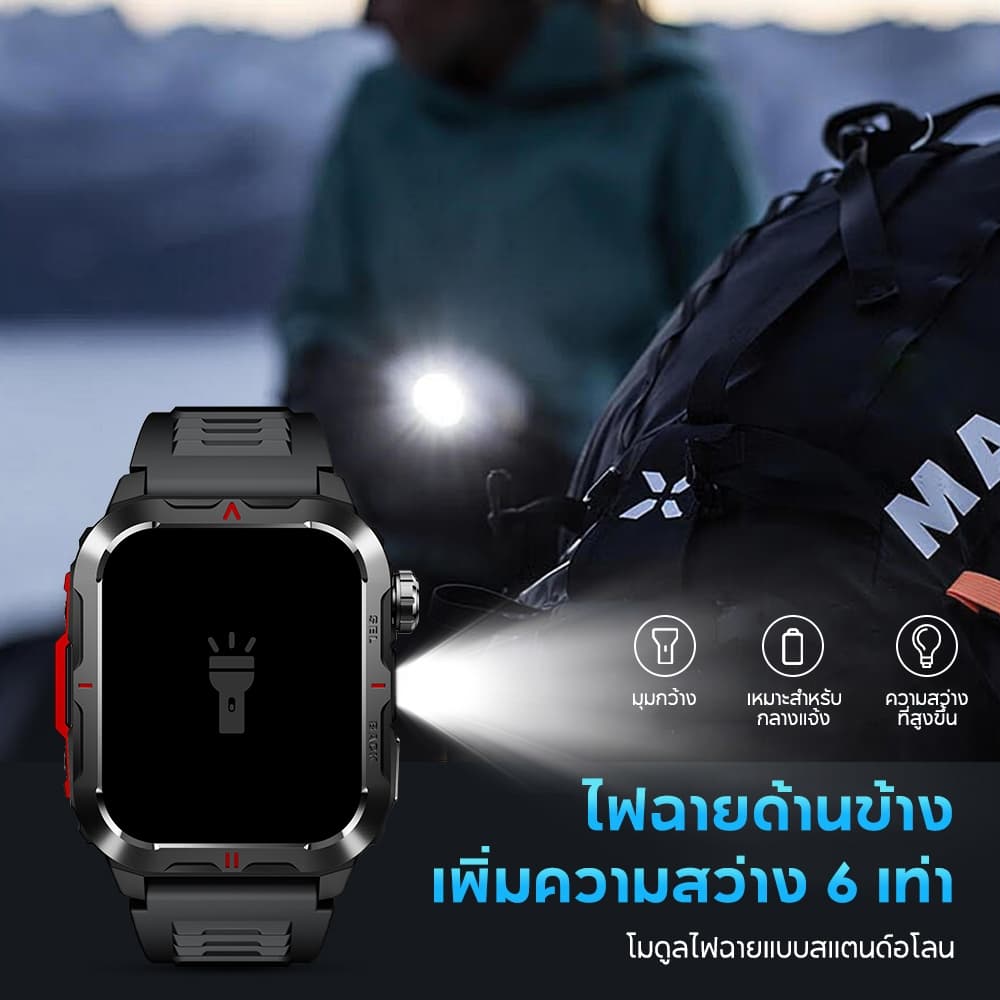 Aolon Tetra S5 สมาร์ทวอทช์ 1.96'' จอใหญ่ MIL-STD-810 นาฬิกาเกรดทหาร Adobe RGB นาฬิกาออกกำลังกาย ไฟฉายด้านข้าง IP68 https://wayoza.com