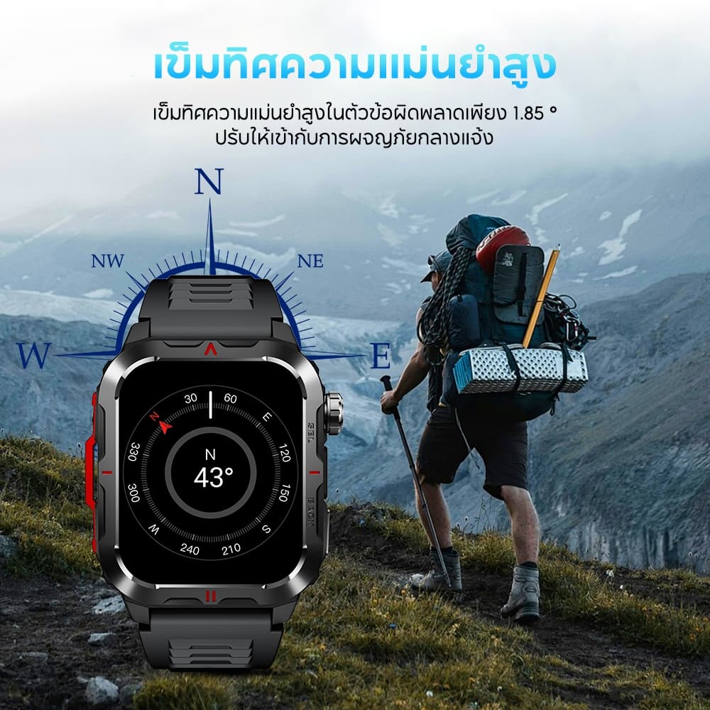 Aolon Tetra S5 สมาร์ทวอทช์ 1.96'' จอใหญ่ MIL-STD-810 นาฬิกาเกรดทหาร Adobe RGB นาฬิกาออกกำลังกาย ไฟฉายด้านข้าง IP68 https://wayoza.com