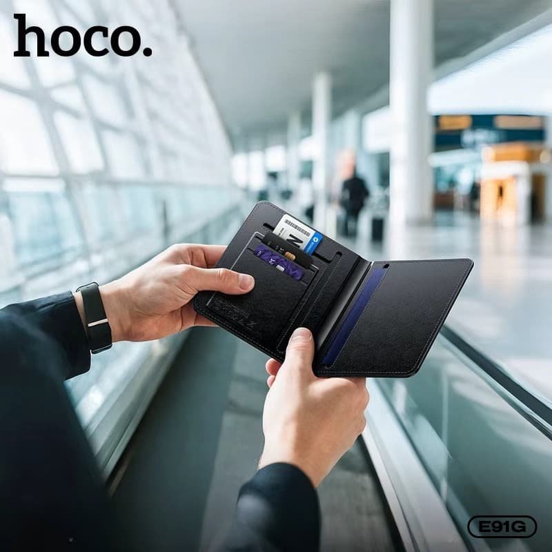 hoco รุ่น E91G ระบุตำแหน่ง GPS Tracker รูปแบบซองใส่พาสปอร์ต ช่องการใช้งาน 4 ช่อง มาพร้อมการชาร์จแบบไร้สาย รองรับเครือข่าย iOS Find My https://wayoza.com