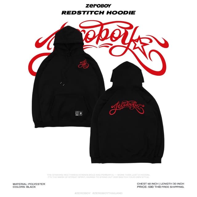 ZEROBOY เสื้อฮู้ดแขนยาว REDSTITCH HOODIE " เสื้อสำลีโลโก้สีแดง "