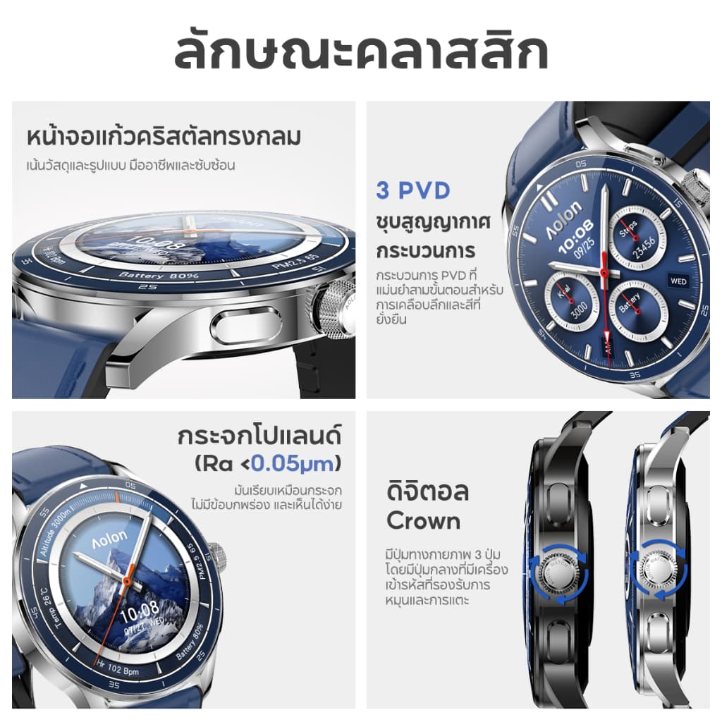 Aolon Prime X สมาร์ทวอทช์ หน้าจอโค้ง 3D 1.43'' AMOLED หน้าจอ smartwatch 350mAh ตรวจหาสุขภาพโดยอัตโนมัติ นาฬิกาวิ่ง https://wayoza.com