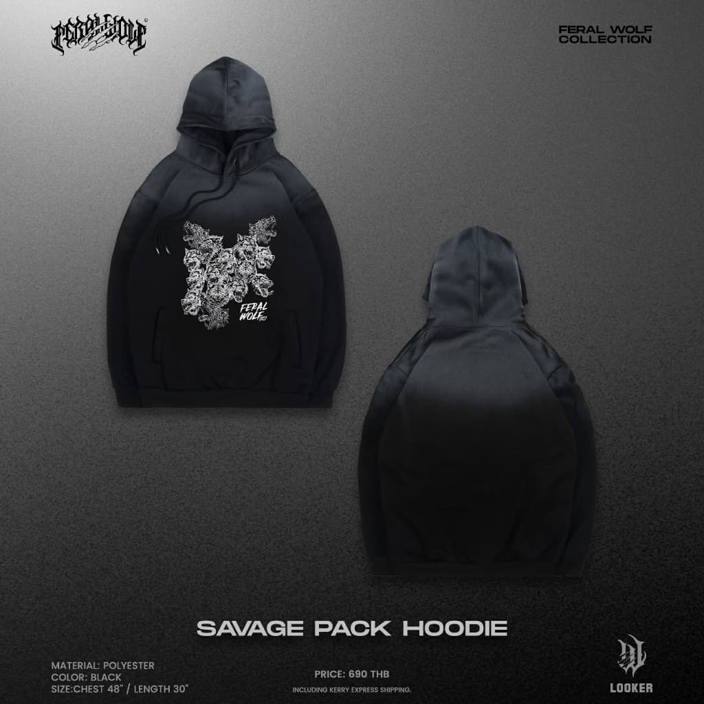 LOOKER เสื้อฮู้ดแขนยาว เสื้อฮู้ดปักโลโก้ FERAL WOLF - SAVAGE PACK HOODIE https://wayoza.com