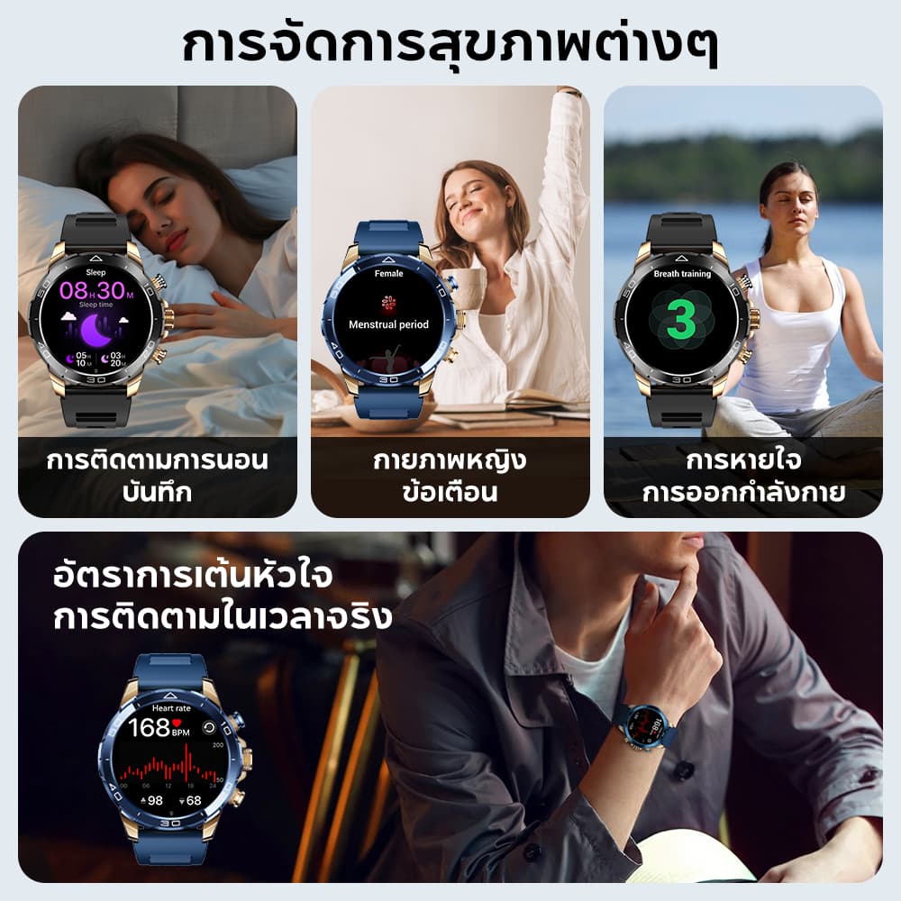 Aolon Luxor นาฬิกา smart watch 1.53'' จอใหญ่ 380mAh นาฬิกาออกกำลังกาย สีฟ้าทอง สมาร์ทวอทช์ สแตนเลส ปุ่มที่กำหนดเอง IP68 กันน้ํา https://wayoza.com