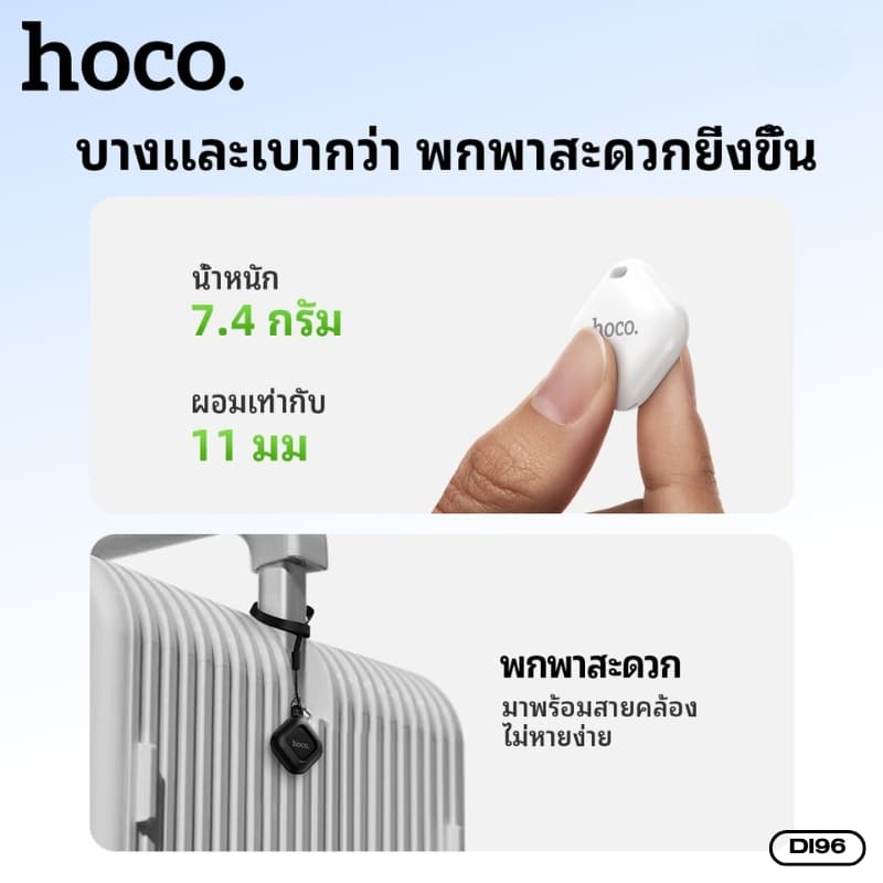 hoco รุ่น DI96 ติดตามของหาย GPS Tracker รองรับเครือข่าย Google Find Hub (ศูนย์การค้นหาของ Google) https://wayoza.com