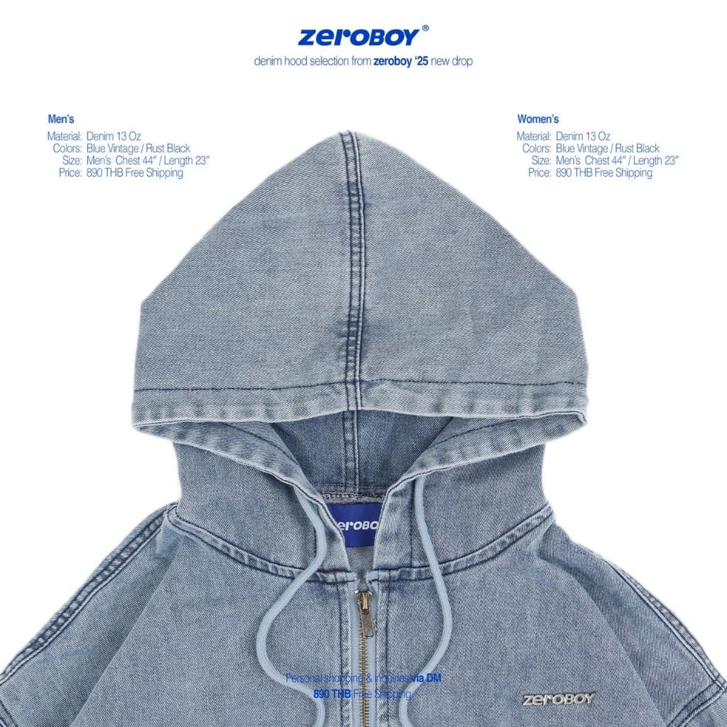 ZEROBOY เสื้อฮู้ดแขนยาว DENIM HOOD /25 " สตรีทแจ็คเก็ตฮู้ดของผู้ชายและผู้หญิง " https://wayoza.com