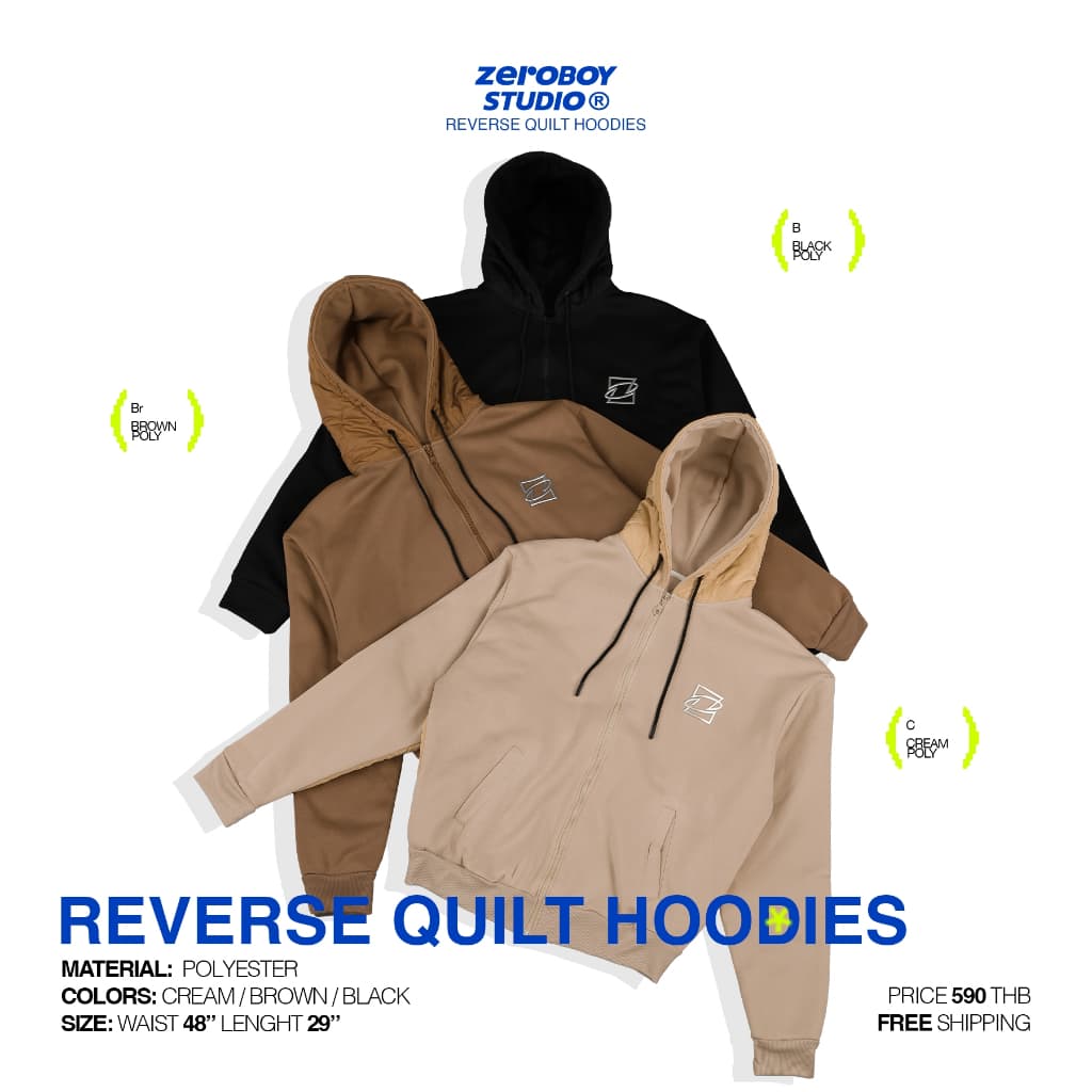 ZEROBOY เสื้อฮู้ดแขนยาว REVERSE QUILT HOODIES " เสื้อฮู้ดซิปหน้าโลโก้ Z " https://wayoza.com