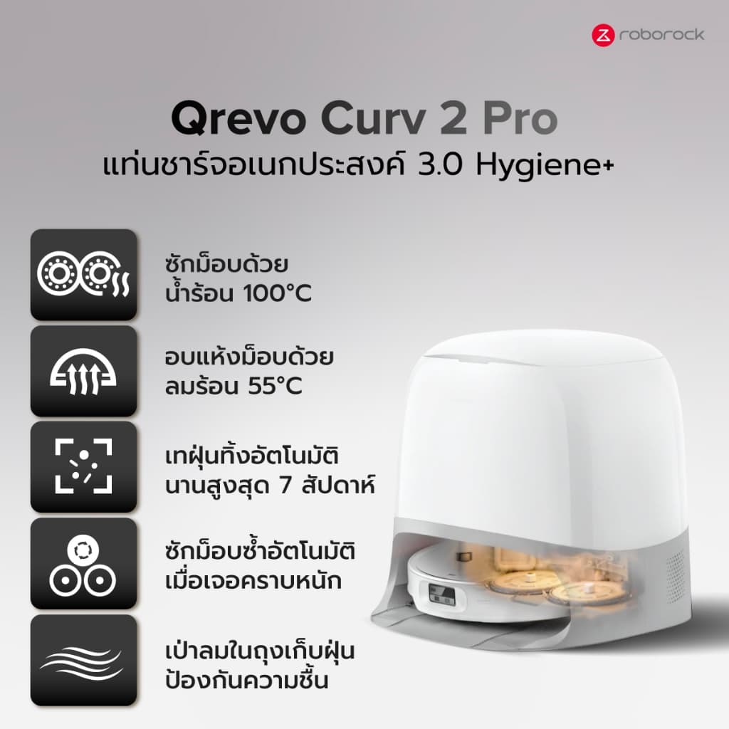 Roborock Qrevo Curv 2 Pro หุ่นยนต์ดูดฝุ่น ถูพื้น อัจฉริยะ แรงดูดสูงถึง 25,000 Pa ตัวเครื่องบางเพียง 7.98 ซม. https://wayoza.com