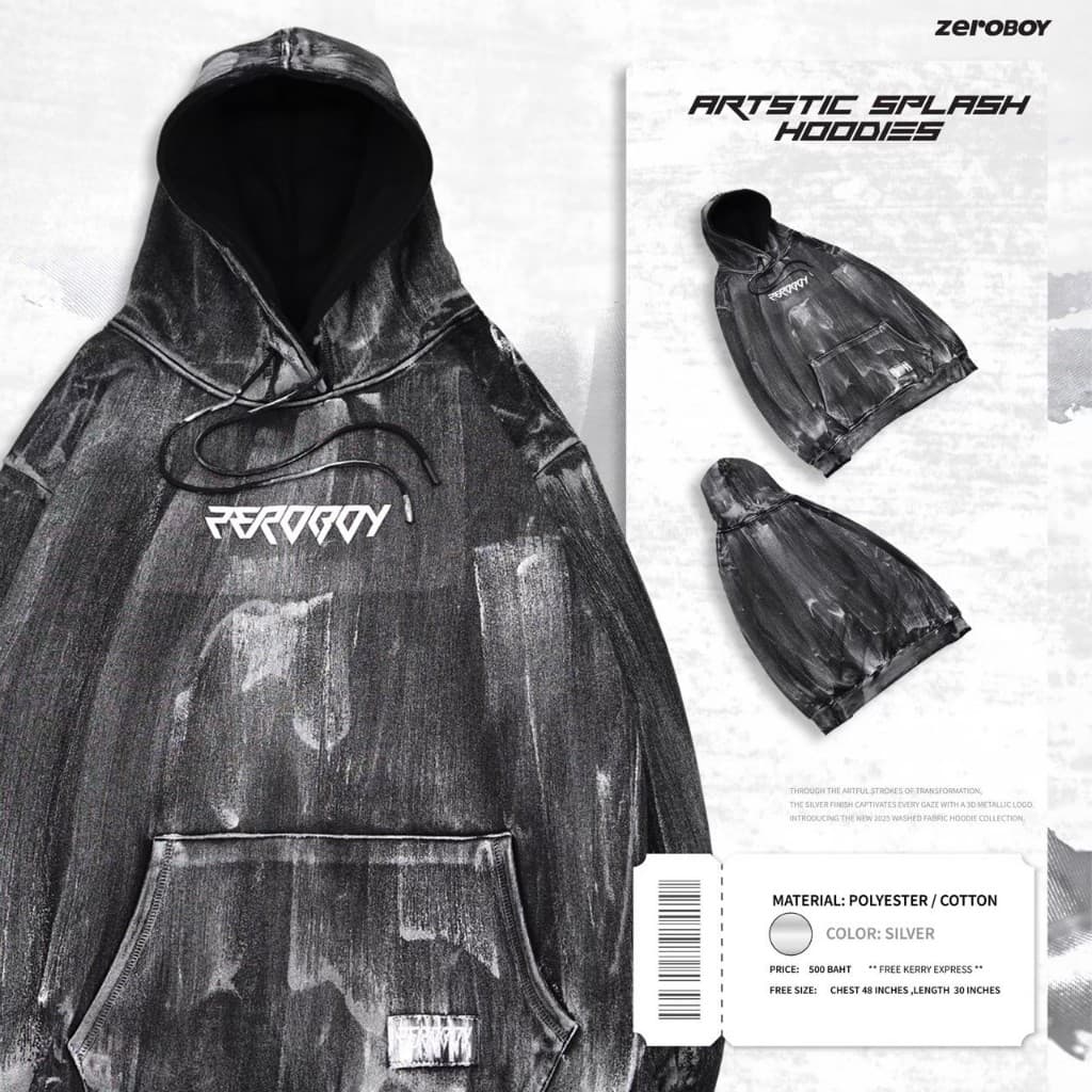 ZEROBOY เสื้อฮู้ดแขนยาว Artstic Splash Hoodies " เสื้อฮู้ด 3D Metallic logo " https://wayoza.com