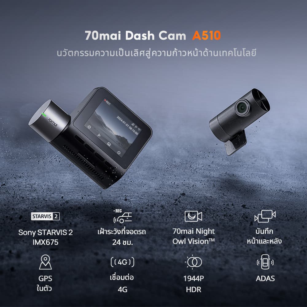 70mai A510 กล้องติดรถยนต์ 1944P Dash Cam Built-in GPS (ADAS) กล้องหลัง HD Car Camera กล้องติดรถยนต์อัฉริยะ 140 °องศามุมกว้าง https://wayoza.com