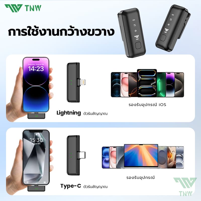 TNW A21 ไมโครโฟนไร้สาย มีตัวรับสัญญาณ 2 ตัว Wireless Microphone ไมค์ไร้สายไลฟ์สด ตัดเสียงรบกวน พร้อมกล่องชาร์จ ใช้ได้กับiPhone/Type-C https://wayoza.com