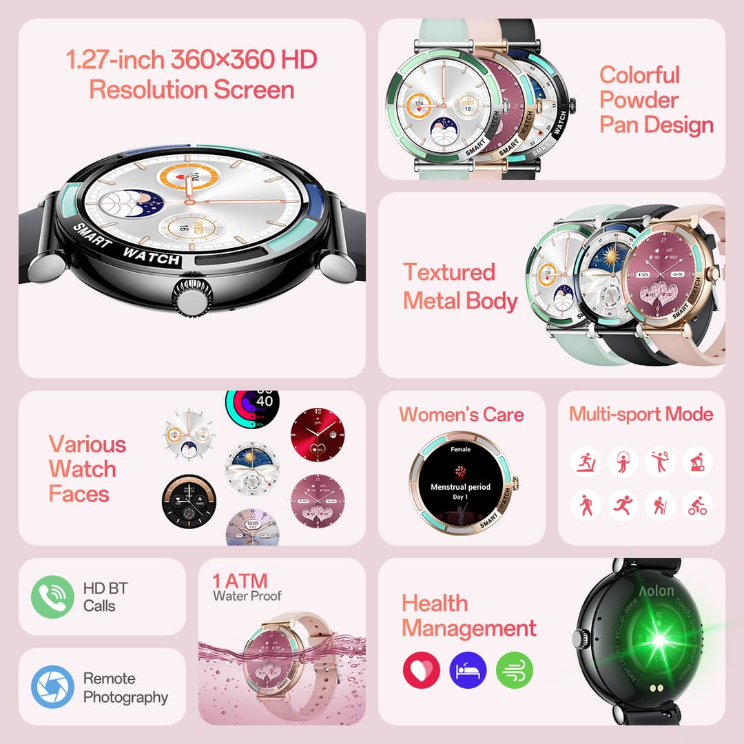 Aolon Lily R3 นาฬิกา smart watch 1.27'' นาฬิกาสำหรับผู้หญิง สายคล้องคอ 18 มม smartwatch ผู้หญิง IP68 กันน้ำ นาฬิกา ตรวจหาสุขภาพโดยอัตโนมัติ https://wayoza.com