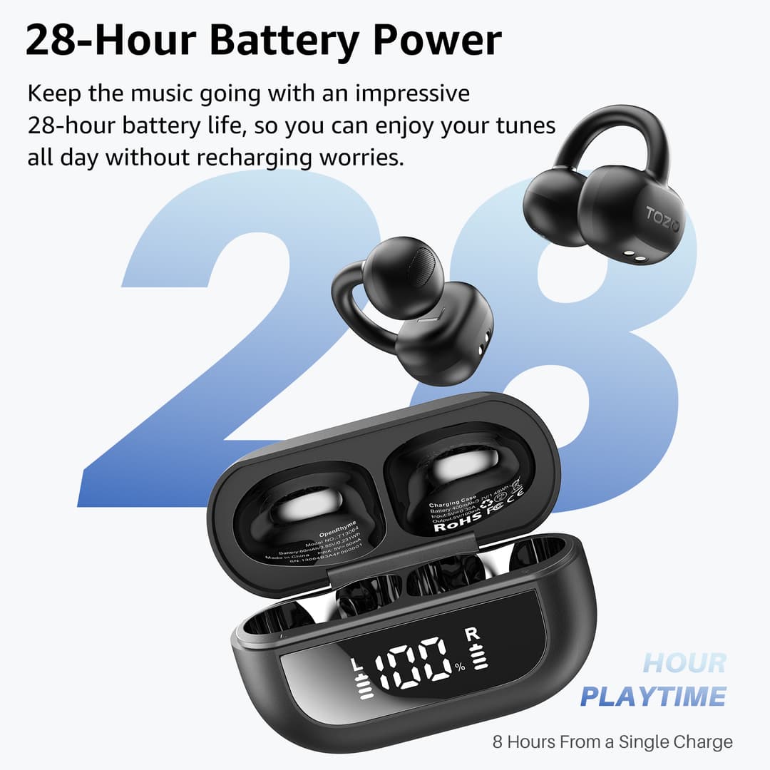 TOZO OpenRhyme หูฟังบลูทูธ หูฟังไร้สาย หูฟังคลิปออน เบสหนัก Bluetooth 5.3 แบต 8 ชม/ชาร์จ IPX5 Game Mode https://wayoza.com