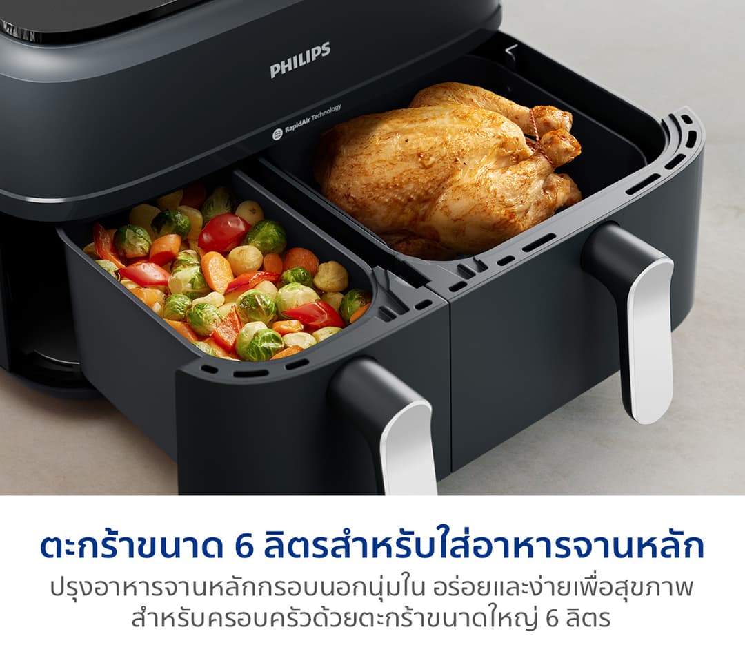Philips NA351/00 AirFryer 3000 Series หมอทอดไร้น้ำมัน 2 ช่องทอด หม้อทอดอากาศฟิลิปส์ Series 3000 Dual Basket Airfryer https://wayoza.com