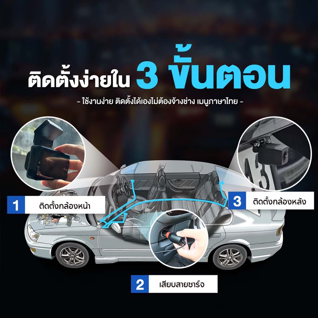DENGO Moonlight II 4k กล้องติดรถ 2 กล้อง Wifi ระบบความปลอดภัย ADAS+BSD+LCA ประกัน 1 ปี https://wayoza.com