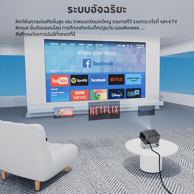 FUNFOOX VENO โปรเจคเตอร์ Android TV 1080P รองรับ 4K projector mini โปรเจคเตอร์มินิ โปรเจคเตอร์มินิมอล ทีวี บลูทูธ คาราโอเกะ netflix/wifi https://wayoza.com