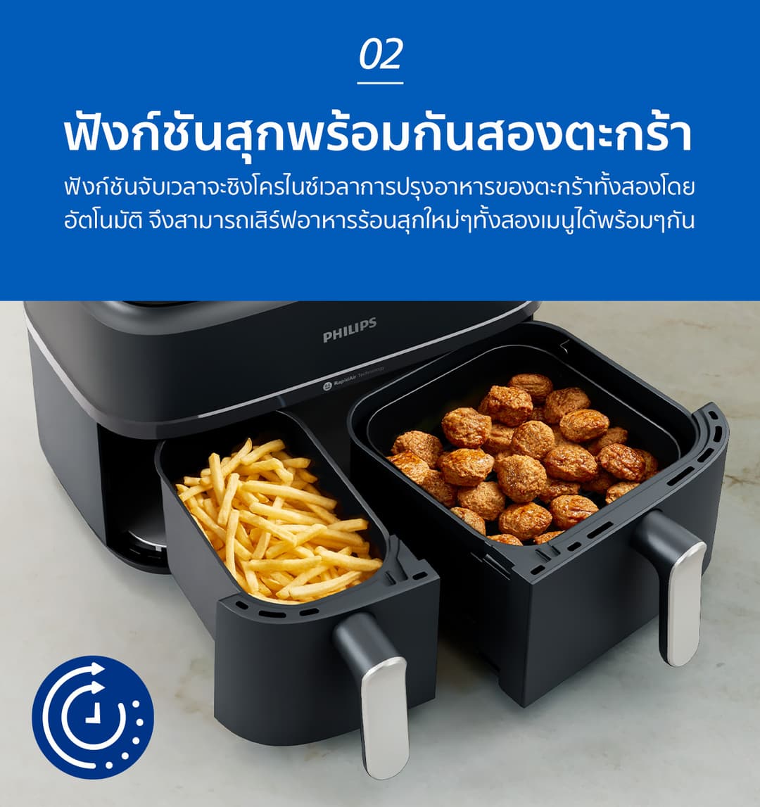 Philips NA351/00 AirFryer 3000 Series หมอทอดไร้น้ำมัน 2 ช่องทอด หม้อทอดอากาศฟิลิปส์ Series 3000 Dual Basket Airfryer https://wayoza.com