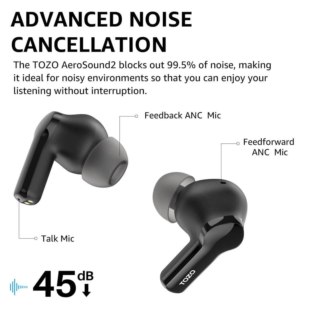 TOZO AeroSound 2 หูฟังบลูทูธ หูฟังเบสหนัก หูฟังอินเอีย แบตอึด Bluetooth 5.3 แบต 12 ชม. IPX6 Game Mode https://wayoza.com