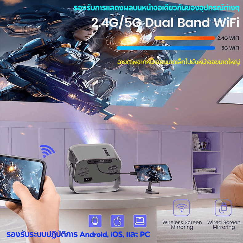 FUNFOOX VENO โปรเจคเตอร์ Android TV 1080P รองรับ 4K projector mini โปรเจคเตอร์มินิ โปรเจคเตอร์มินิมอล ทีวี บลูทูธ คาราโอเกะ netflix/wifi https://wayoza.com