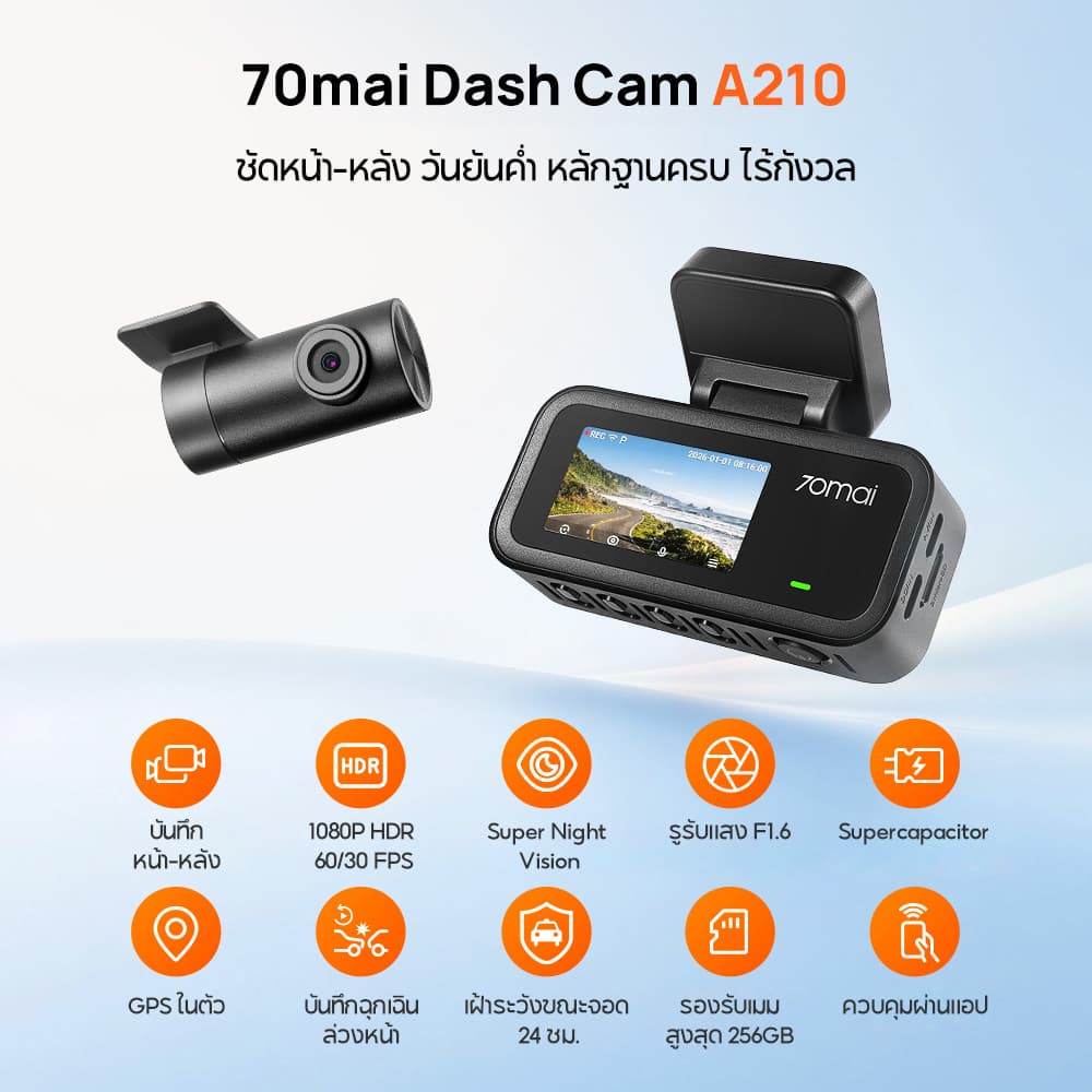 70mai A210 กล้องติดรถหน้าหลัง 1080P HDR Super Night Vision ซุปเปอร์คาปาซิเตอร์ทนร้อน GPS บันทึกเส้นทาง https://wayoza.com