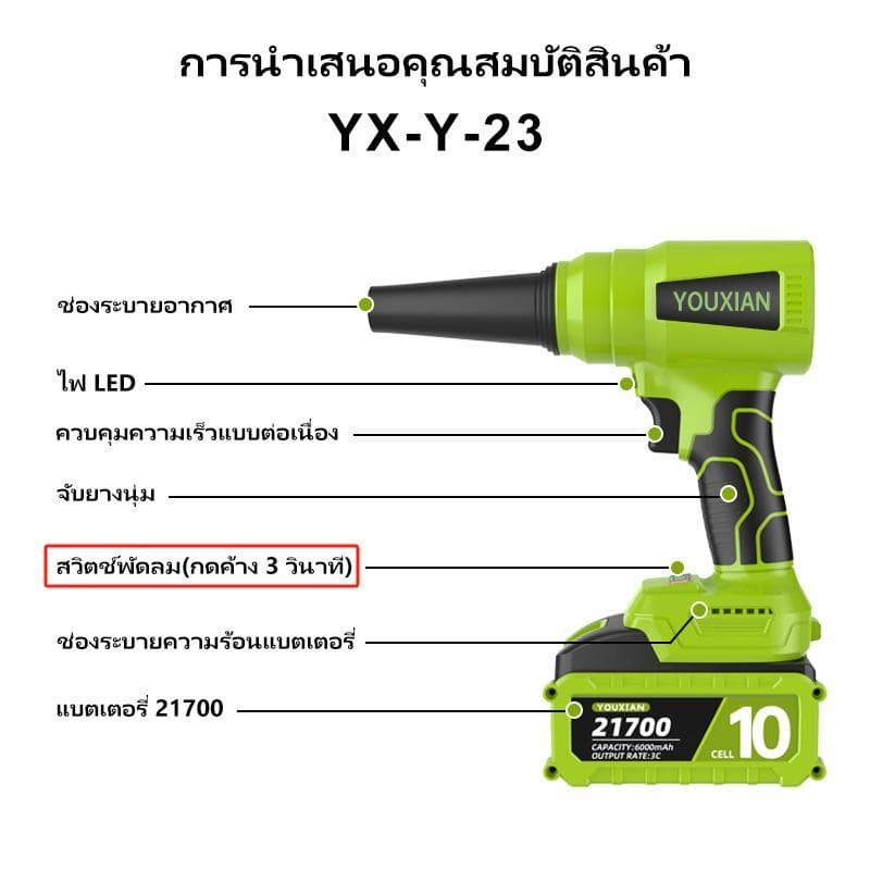 YOUXIAN รุ่น YX-BF-23 เครื่องเป่าลมไร้สาย รุ่นอัปเกรด 2-in-1 เป่าลมแรงดันสูงและดูดฝุ่น พัดลมเทอร์โบเจ็ทแบบพกพา https://wayoza.com