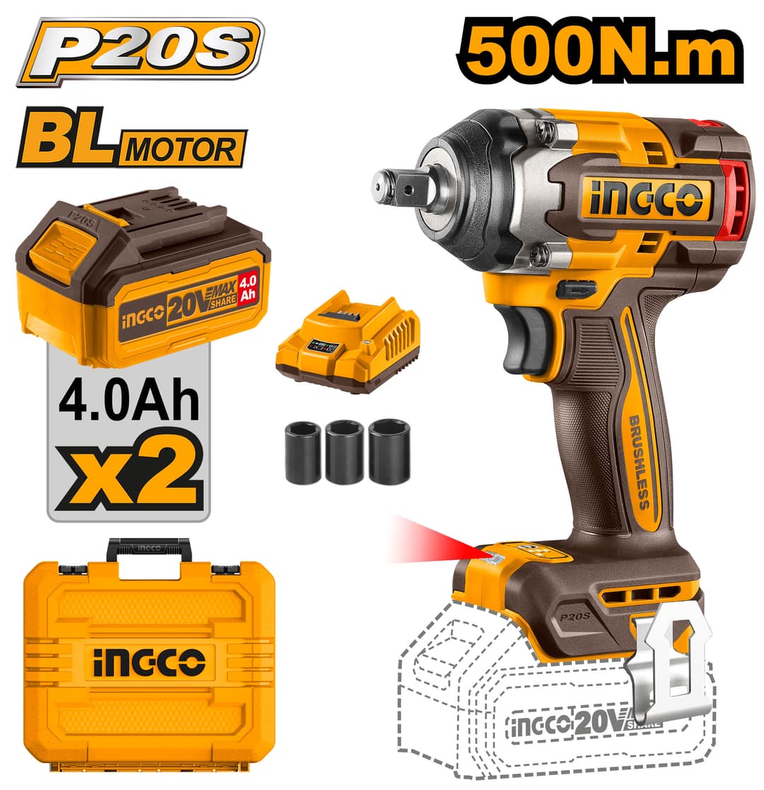 INGCO รุ่น CIWLI2050 แรงบิด 500 N.m บล็อคกระแทกไร้สาย 20V https://wayoza.com