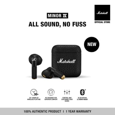 MARSHALL Minor IV black - หูฟังบลูทูธ, หูฟังไร้สาย, true wireless tws Bluetooth 5.3